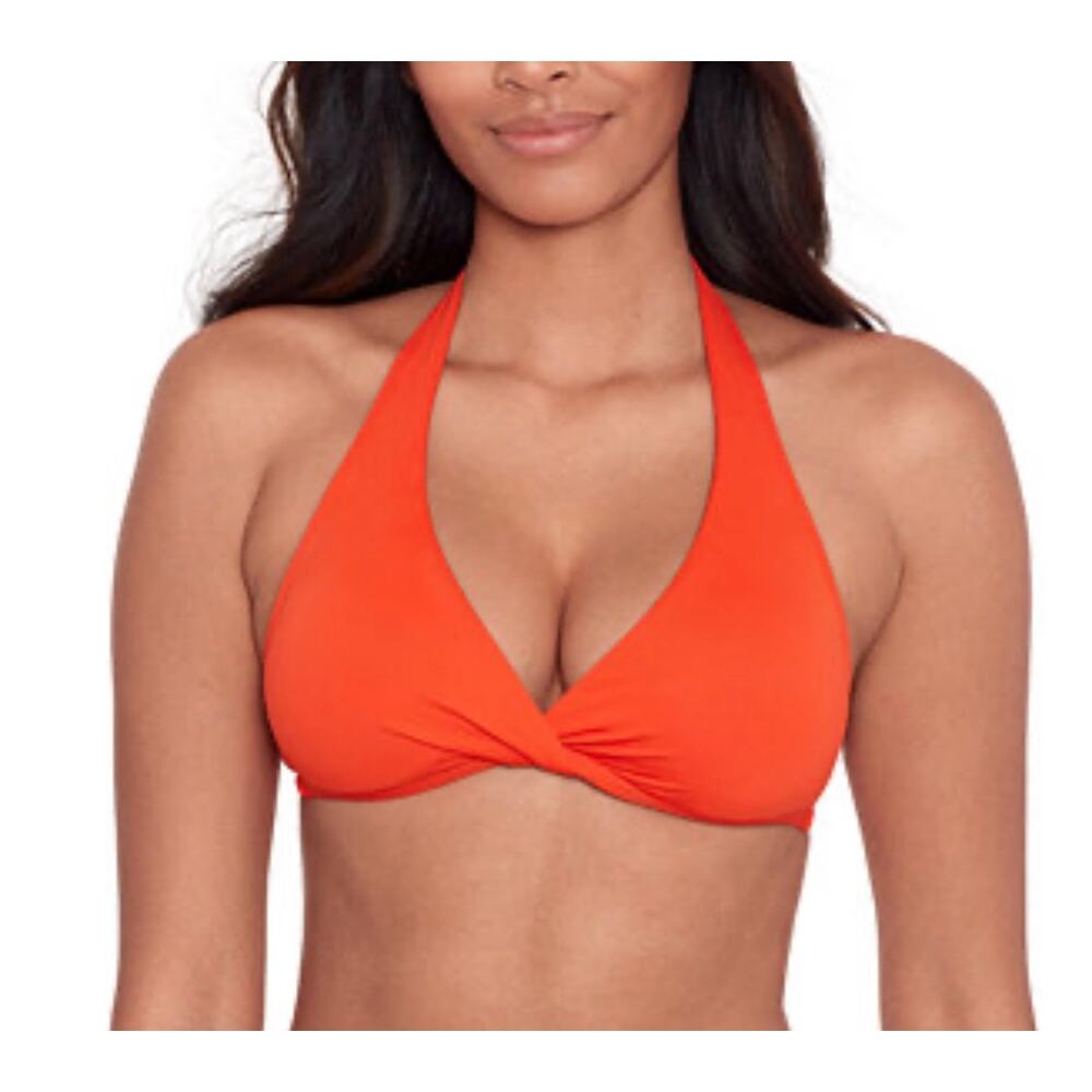 Lauren‎ Ralph Lauren Twist Front Orange Bikini Top Tie Back Size 8 Swimwear NEW